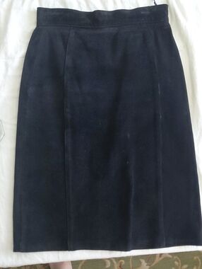 Vintage 80s 90s Black Genuine Suede Leather Pencil Skirt – High Waist – Size 9